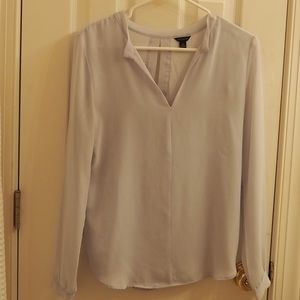 Ann Taylor sheer-sleeved sky blue blouse w/ button sleeves